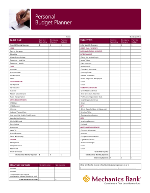 Sample Personal Budget Planner Template