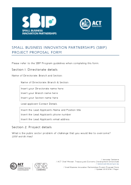 Small Business Innovation Partnerships SBIP Project Proposal Form Template