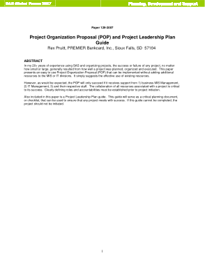 POP Project Organisation Proposal and Leadship Guide Template
