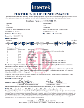 Certificate of Conformance Sample Template