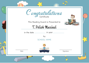 Reading Award Congratulations Certificate Template