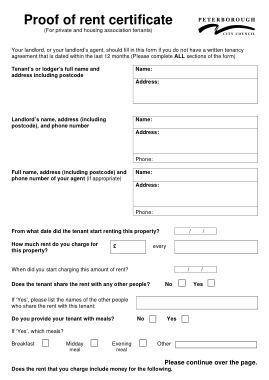 Proof of Rent Certificate Form Template