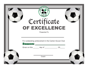 Soccer Certificate of Excellence Template