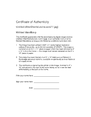 Untitled Certificate of Authenticity Template