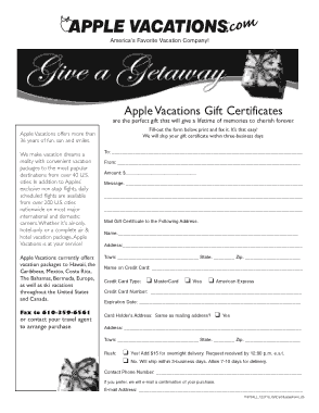 Apple Vacations Gift Certificate Template