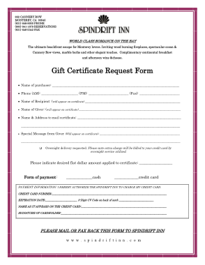 Gift Certificate Request Form Template