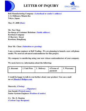 Product Quotation Inquiry Letter Template