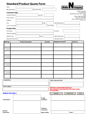 Standard Product Quotation Form Template