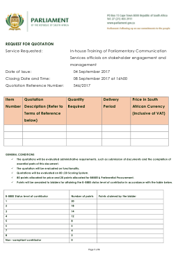 In House Training Service Quotation Template