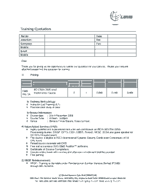 Training Service Quotation Sample Template