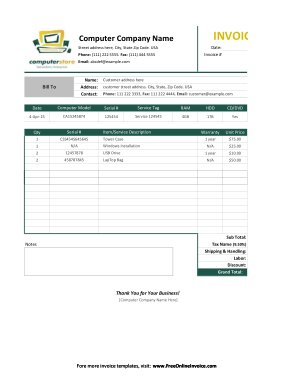 Computer Sales Invoice Quotation Template