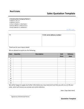 Real Estate Sales Quotation Template