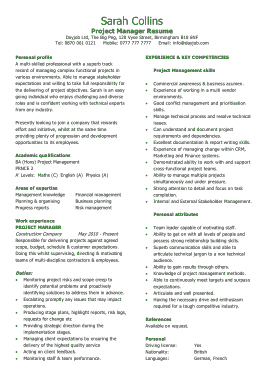 Project Manager Objective For Resume Template