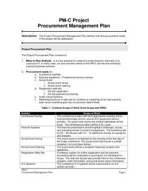 Project Procurement Management Plan Sample Template
