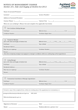 Notice of Management Change Form Template