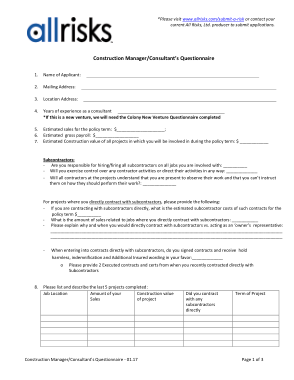Free Download PDF Books, Construction Manager Questionnaire Template