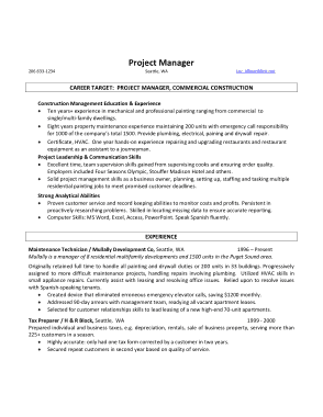 Construction Project Manager Resume Sample Template