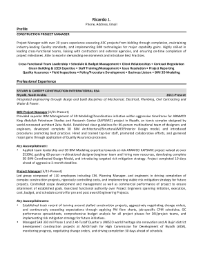 Free Download PDF Books, Construction Project Manager Resume Template