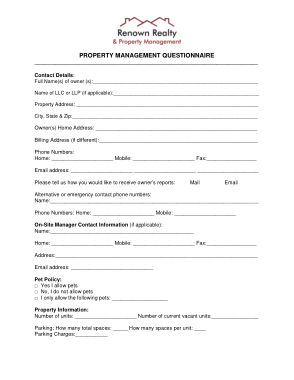 Property Management Questionnaire Template