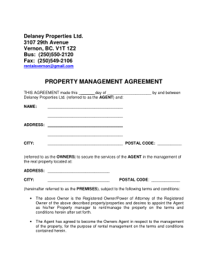 Property Management Agreement Form Template