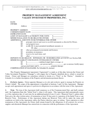 Sample Property Management Agreement Template