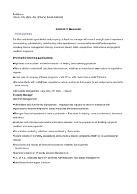 Property Manager Resume Sample Template