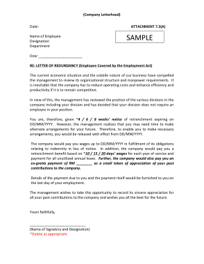 Employee Layoff Notice Letter of Redundancy Template