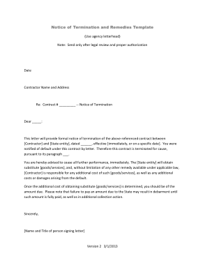 Notice of Termination and Remedies Form Template