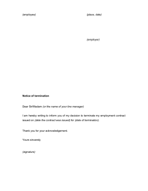 Termination Notice End of Contract Template
