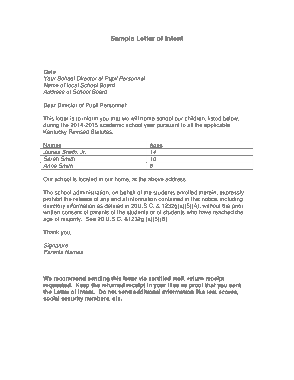 Academic Letter of Intent Sample Template