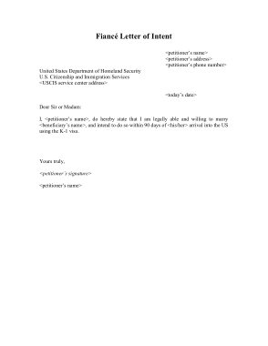 Fiance Letter of Intent Sample Template