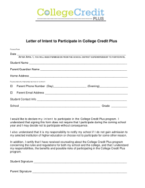 Student Letter of Intent to Principal Template