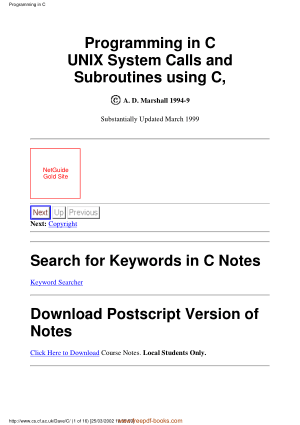 Programming In C Unix System Calls And Subroutines Using C