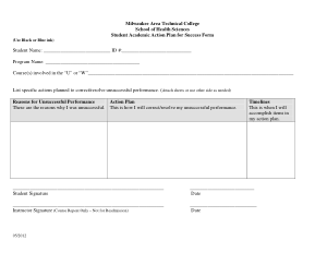Student Academic Action Plan For Success Template