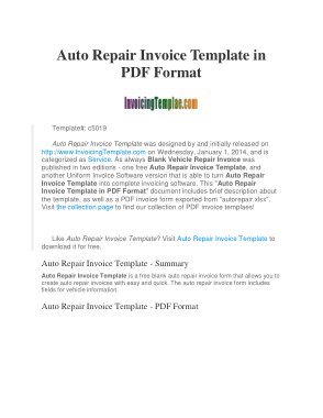 Free Download PDF Books, Auto Repair Service Invoice Template