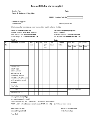 Bill for Stores Supplied Template