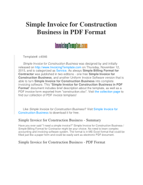 Simple Billing Invoice for Business Construction Template
