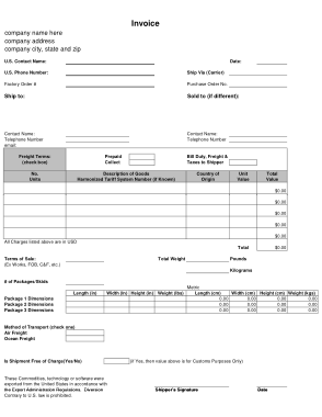 Blank Invoice Excel Format Template