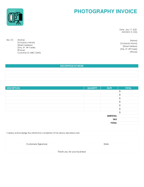 Photography Blank Invoice Template