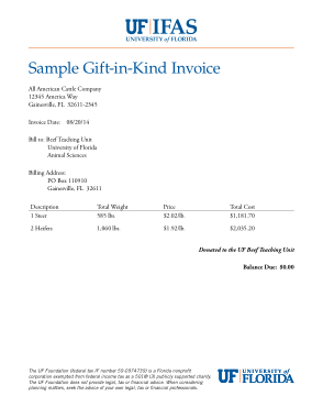 Charity Gift Invoice Template