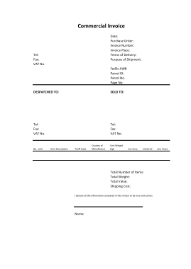 Blank Commercial Invoice Free Template