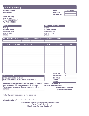 Commercial Invoice Sample Template