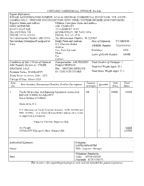 Customs Commercial Invoice Sample Template