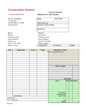 Construction Work Invoice Template