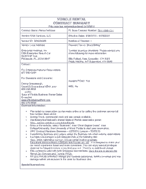 Vehicle Rental Contract Summary Template