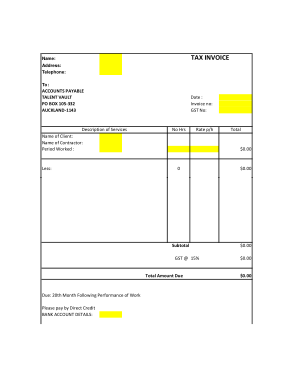 Contractor Tax Invoice Template