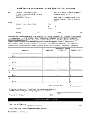 Real Estate Endowment Fund Scholarship Invoice Template