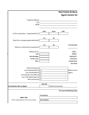Real Estate Invoice for Agent Commission Template