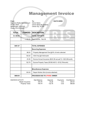 Management Rent Invoice Template