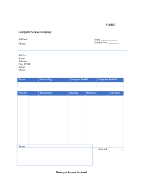 Free Download PDF Books, Blank Computer Service Invoice Free Template